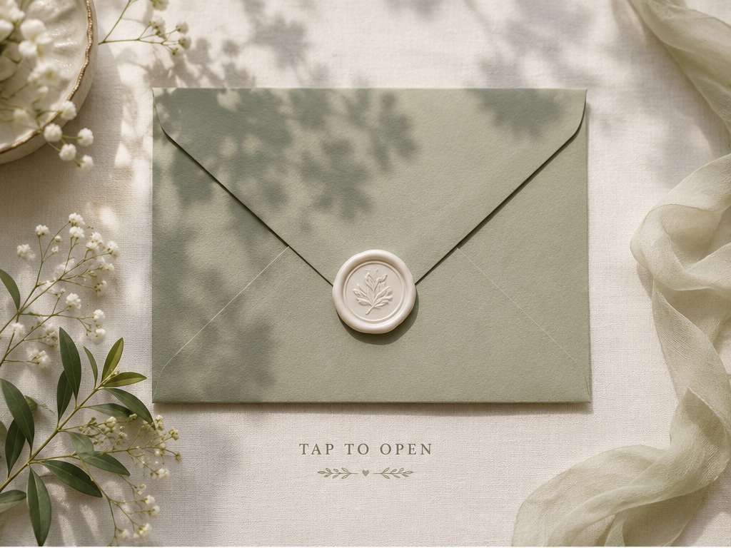 Closed sage wedding envelope